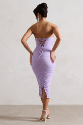 Lilac Ruched Corset Bodycon Midi Dress